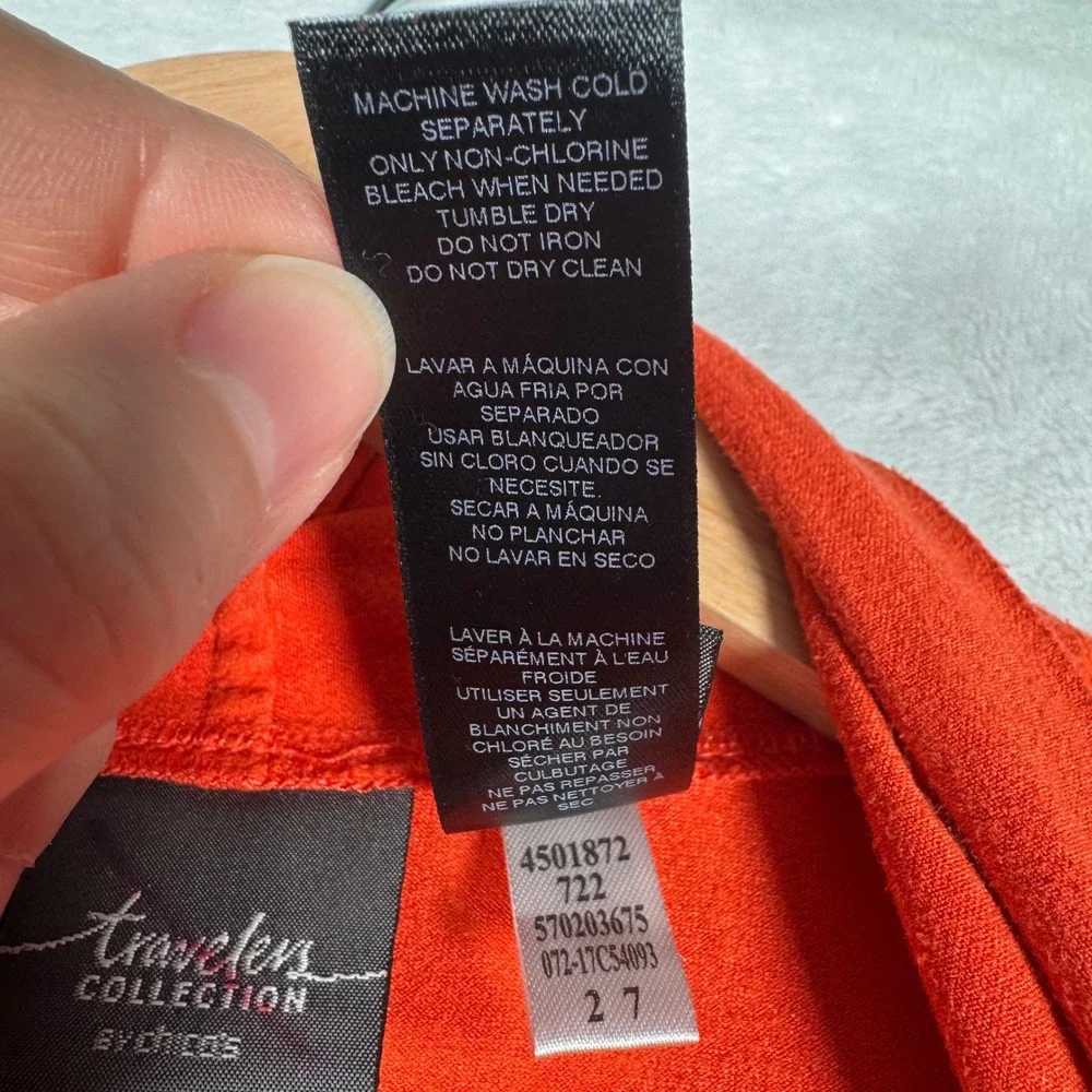Chicos Travelers Collection Orange‎ Laser Cut Open Front Cardigan Slinky Size S